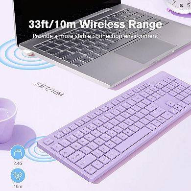 Wireless Keyboard, 2.4GHz Full-Sized Ergonomic Computer Keyboard, Cordless Noiseless Keyboard