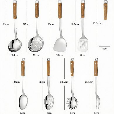9-Piece Stainless Steel Kitchen Utensils Set with Ergonomic Handles