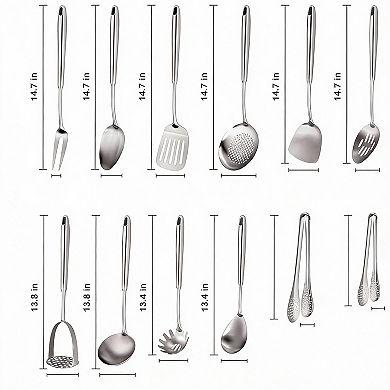 12 Piece Eco Friendly Stainless Steel Cooking Utensils Set