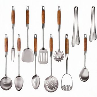 304 Stainless Steel Cooking Set, 12 pc Ergonomic Rosewood Handles