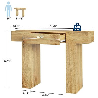 Long Console Table with Drawer, Wooden Rectangular Sofa Table Behind The Couch