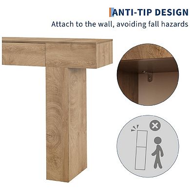 Long Console Table with Drawer, Wooden Rectangular Sofa Table Behind The Couch