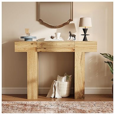 Long Console Table with Drawer, Wooden Rectangular Sofa Table Behind The Couch