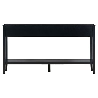 Whisen Farmhouse Console Table with 3 Drawers, Bottom Shelf & Iron Handles