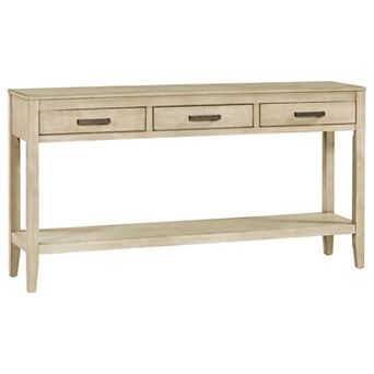 Whisen Farmhouse Console Table with 3 Drawers, Bottom Shelf & Iron Handles