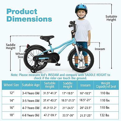 16 Inch Kids Bike With Training Wheels Adjustable Bicycle For Ages 4 To 7
