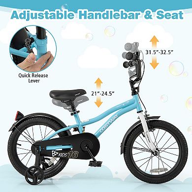 16 Inch Kids Bike With Training Wheels Adjustable Bicycle For Ages 4 To 7