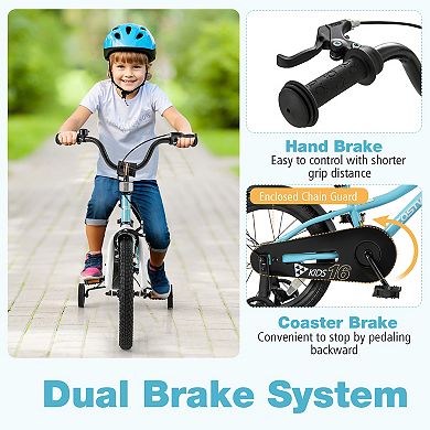 16 Inch Kids Bike With Training Wheels Adjustable Bicycle For Ages 4 To 7