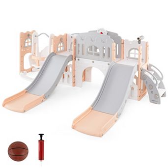 10 in 1 Toddler Indoor Playground With Double Slides Swing And Climber