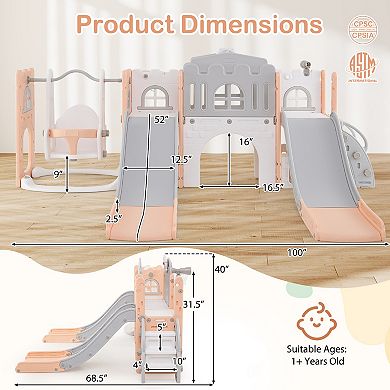 10 in 1 Toddler Indoor Playground With Double Slides Swing And Climber