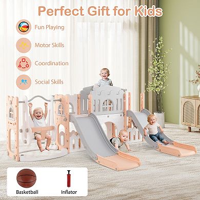 10 in 1 Toddler Indoor Playground With Double Slides Swing And Climber