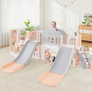 10 in 1 Toddler Indoor Playground With Double Slides Swing And Climber
