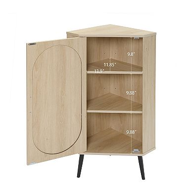 Freestanding Corner Cabinet with Rattan door