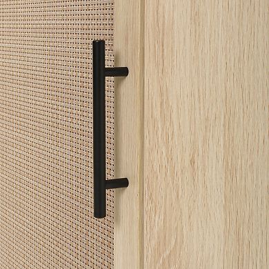 Freestanding Corner Cabinet with Rattan door