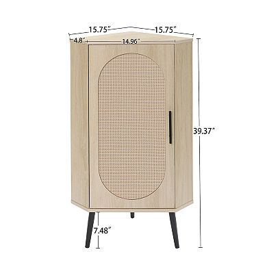 Freestanding Corner Cabinet with Rattan door