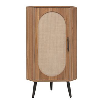 Freestanding Corner Cabinet with Rattan door