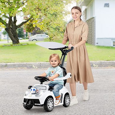 3 In 1 Toddler Push Car Ride On Toy With Canopy And Parent Handle