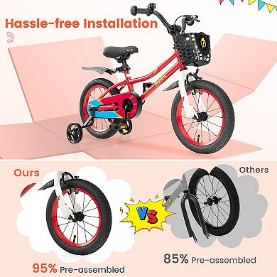 14 Inch Kids Bike With Training Wheels Dual Brakes For Ages 3 To 5