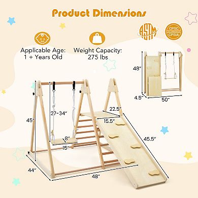 5 in 1 Indoor Jungle Gym Foldable Climber with Slide and Adjustable Swing