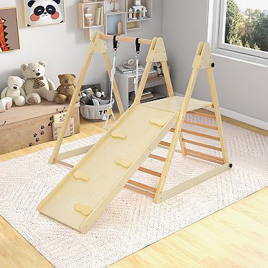 5 in 1 Indoor Jungle Gym Foldable Climber with Slide and Adjustable Swing