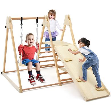 5 in 1 Indoor Jungle Gym Foldable Climber with Slide and Adjustable Swing