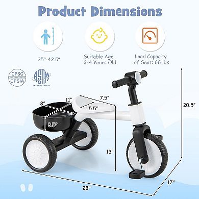 Toddler Convertible Trike with Limited Steering Angle and Carbon Steel Frame