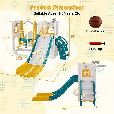 7 In 1 Toddler Slide With Climber, Swing And Telescope, L Shape Playset