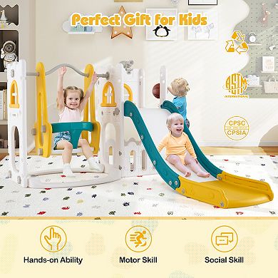 7 In 1 Toddler Slide With Climber, Swing And Telescope, L Shape Playset