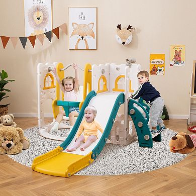 7 In 1 Toddler Slide With Climber, Swing And Telescope, L Shape Playset