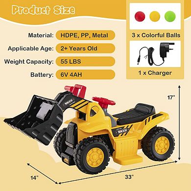 6V Kids Ride On Bulldozer Toy Car With Basketball Hoop And Sounds