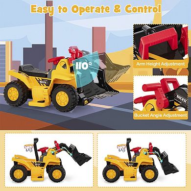 6V Kids Ride On Bulldozer Toy Car With Basketball Hoop And Sounds