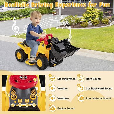 6V Kids Ride On Bulldozer Toy Car With Basketball Hoop And Sounds