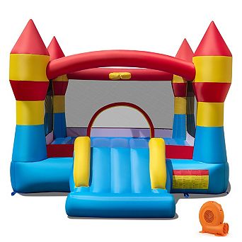 3-in-1 Inflatable Bounce House With Slide, Hoop and 520W Blower