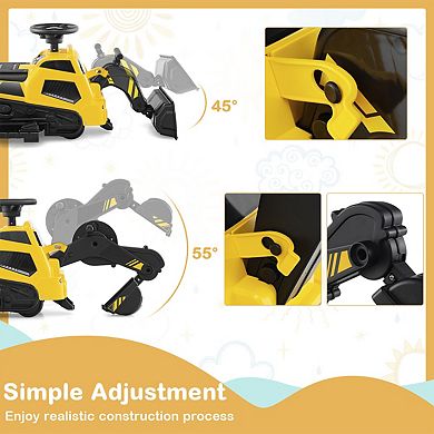 6V Ride On Tractor 3 In 1 Electric Excavator Toy Car With Music