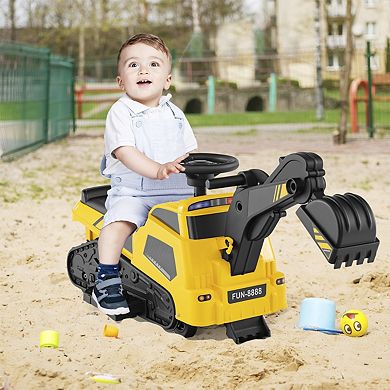 6V Ride On Tractor 3 In 1 Electric Excavator Toy Car With Music