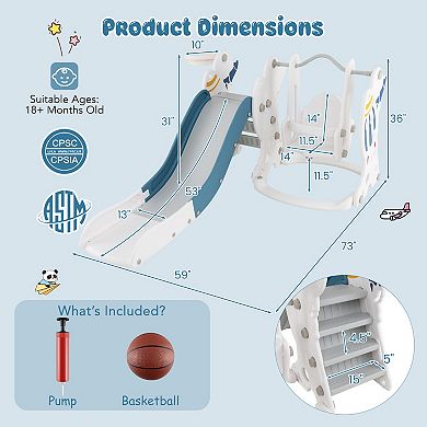 Toddler Slide And Swing Set 4 In 1 Indoor Playground With Basketball Hoop
