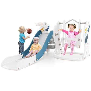 Toddler Slide And Swing Set 4 In 1 Indoor Playground With Basketball Hoop