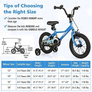 14 Inch Kids Bike with Removable Training Wheels for Aged 3-5 Years Old