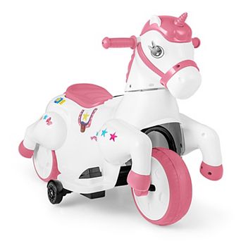 12V Unicorn Ride On Toy with Training Wheels and Horse Riding Mode