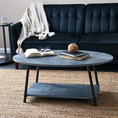 RUSTIC OVAL COFFEE TABLE WITH STORAGE