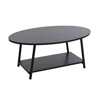 RUSTIC OVAL COFFEE TABLE WITH STORAGE