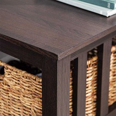 TWO TIER COFFEE TABLE WITH RATTAN BASKETS