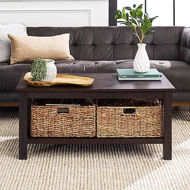 TWO TIER COFFEE TABLE WITH RATTAN BASKETS