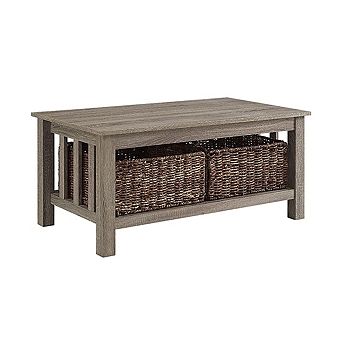 TWO TIER COFFEE TABLE WITH RATTAN BASKETS