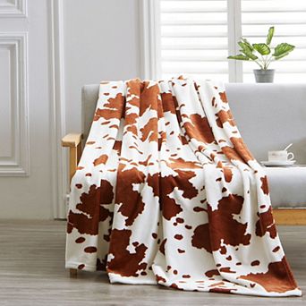 Cow Print Flannel Throw Blanket, Soft Plush Blanket for Bed Sofa Travel