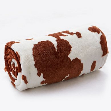 Cow Print Flannel Throw Blanket, Soft Plush Blanket for Bed Sofa Travel