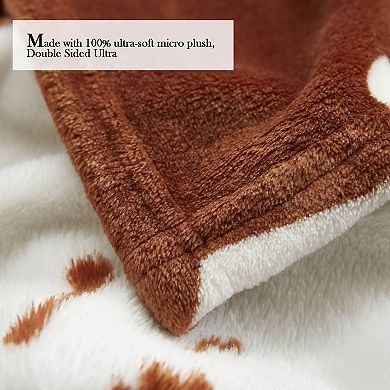 Cow Print Flannel Throw Blanket, Soft Plush Blanket for Bed Sofa Travel