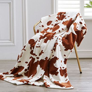 Cow Print Flannel Throw Blanket, Soft Plush Blanket for Bed Sofa Travel