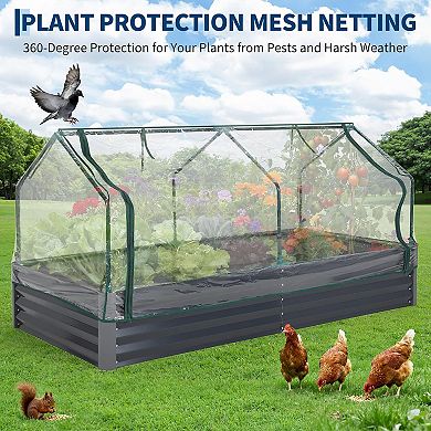 ANIXOL Rectangular Galvanized Raised Garden Bed with Cover