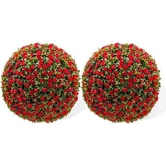 ANIXOL Artificial Rose Topiary Ball Set of 2, Faux Greenery and Floral Decorative Spheres